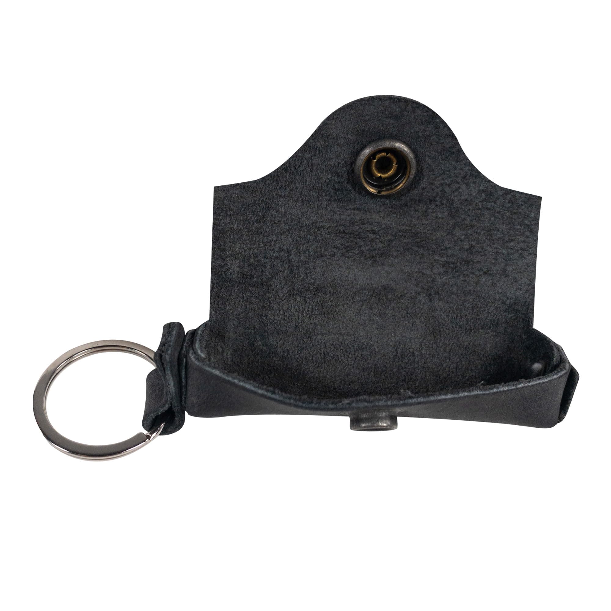 Hide & Drink, Lip Balm Keychain Holder, Lip Protection, Classic Vintage, Brass Metal Clasp, Full Grain Leather, Handmade, Charcoal Black